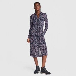 Rag & Bone Field Floral Print Georgette Midi Shirt Dress Size 8 Long Sleeve